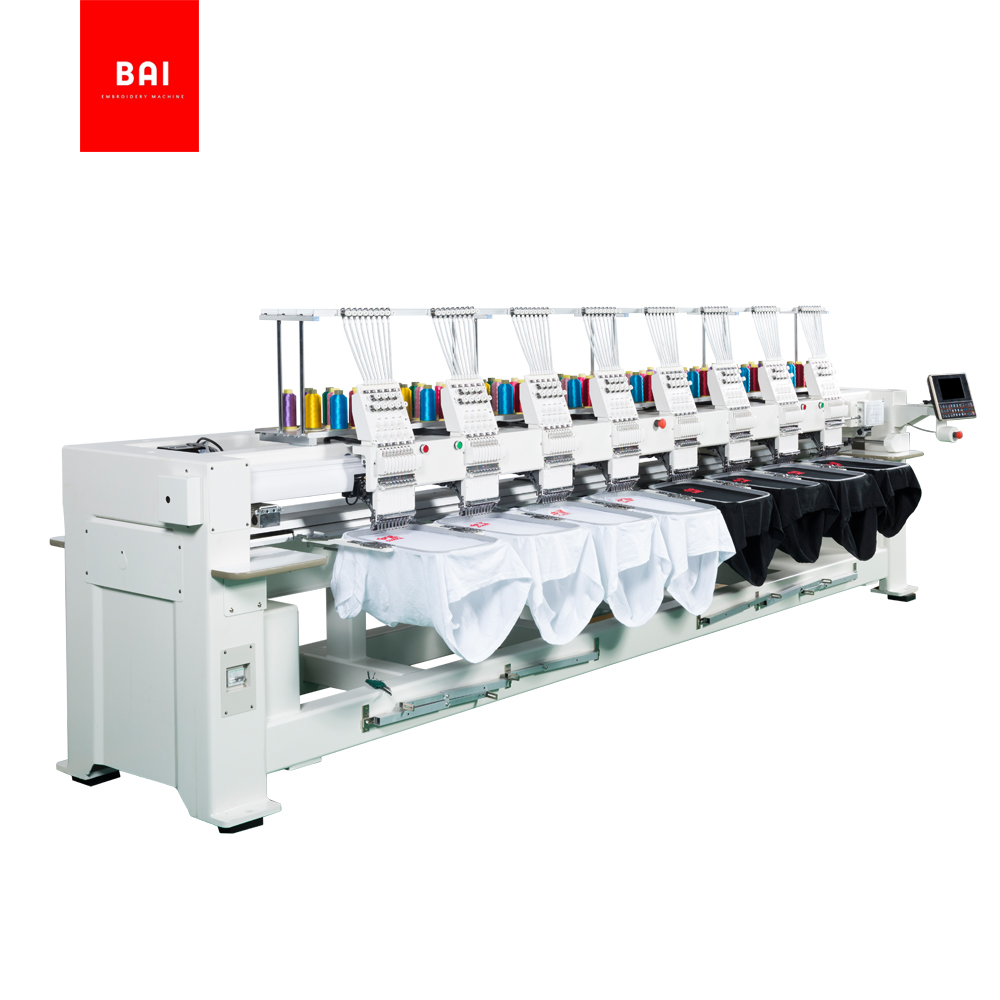 BAI high speed 9 color 8 heads computerized garments hat t shirt flat embroidery machine