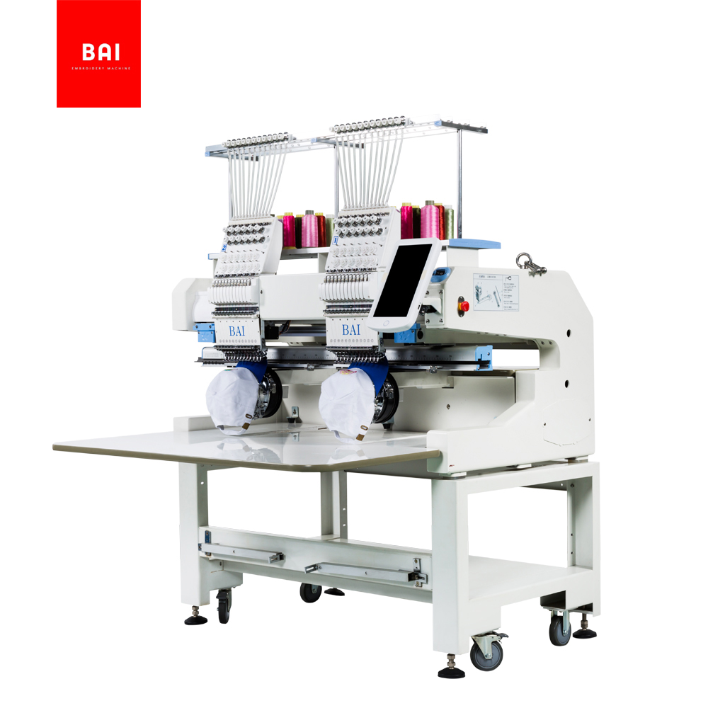 BAI Industrial Two Head 12 Needles 3d Embroidery Machine for Hat T-shirt 