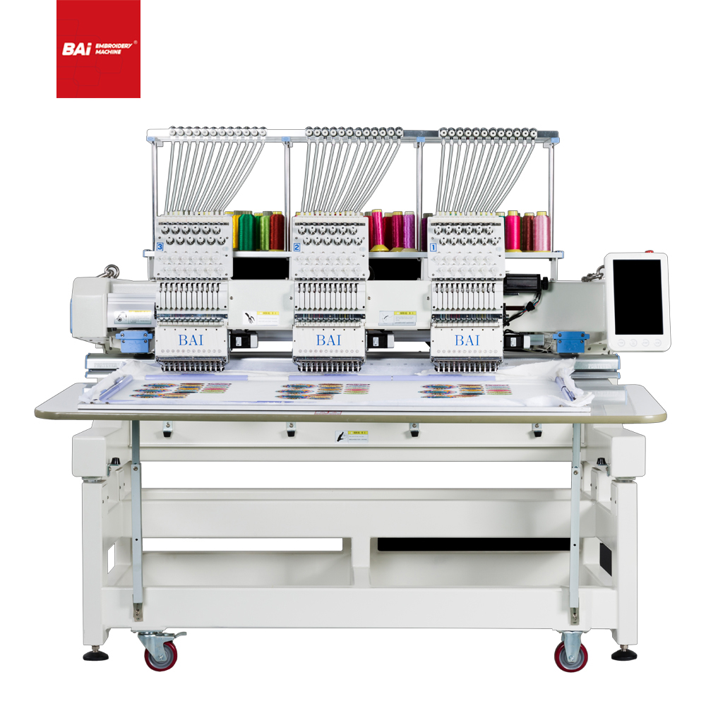 BAI 3 Heads Computerized High Speed Cap Embroidery Machine with 400*500mm Area