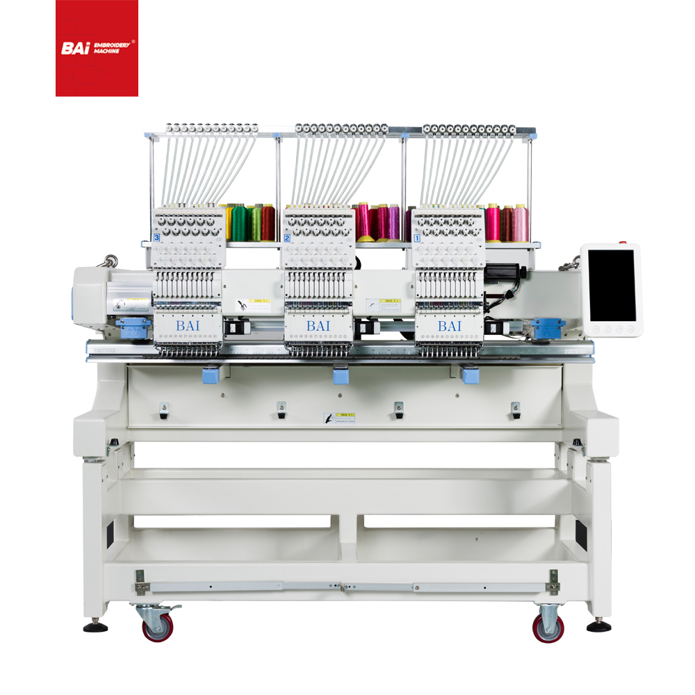 BAI 3 Heads Computerized High Speed Cap Embroidery Machine with 400*500mm Area